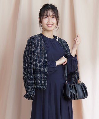 Tiaclasse L 【洗える】ラメチェックツイードジャケット ネイビー