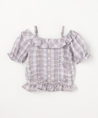 ANY KIDS 【洗濯機可能】2WAY チェックブラウス ブラウン