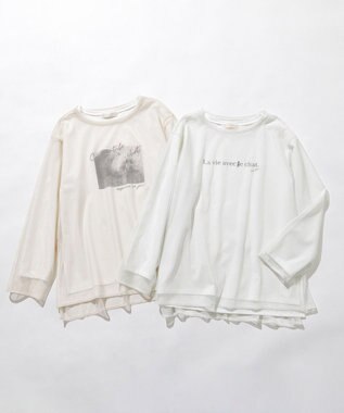 ANY SIS L 【貴島明日香さんコラボ】チュールレイニャード猫 Tシャツ アイボリー×フォト