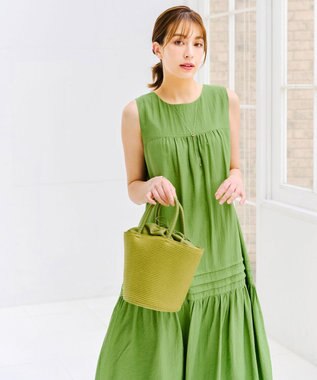 Tiaclasse 【洗える】ピンタックロングワンピース グリーン
