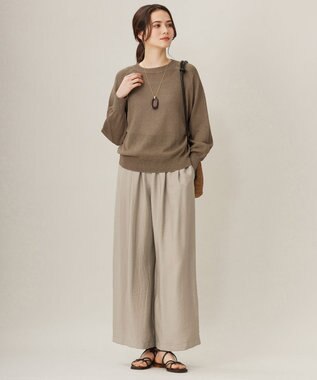 自由区 L 【ウエストゴム・洗える】エアリーツイルワイド パンツ ベージュ
