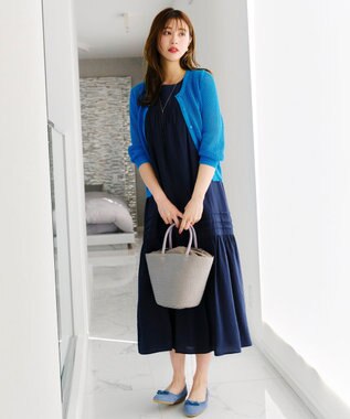 Tiaclasse 【洗える】ピンタックロングワンピース ネイビー