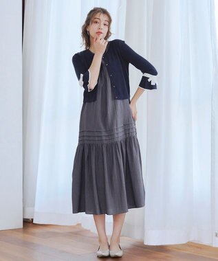 Tiaclasse 【洗える】ピンタックロングワンピース チャコールグレー