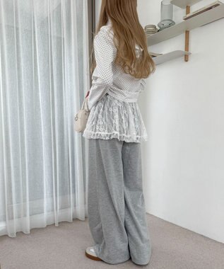 WEGO 【ウエストゴム】レースレイヤードスウェットパンツ 杢グレー