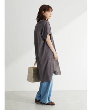 Green Parks ミディ丈半袖シャツワンピース Charcoal Gray