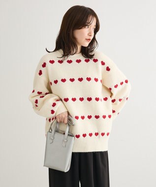 Green Parks ・ｓｗｉｎｇ　ｂｙ　ハートジャカードクルーニット Ivory