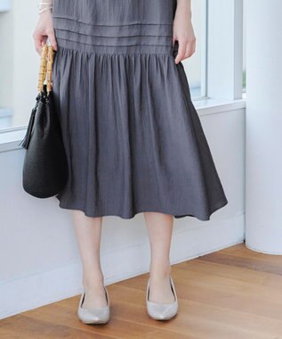 Tiaclasse 【洗える】ピンタックロングワンピース チャコールグレー