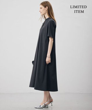 ICB L 【先行予約・WEB限定・丈が選べる】ナチュラルストレッチタフタ 5分袖ワンピース チャコール