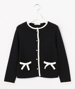 Feroux バイカラーリボンニット カーディガン ブラック系