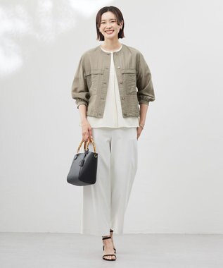 J.PRESS LADIES 【洗える】Sheer Vis リネン ノーカラー ブルゾン モカカーキ系