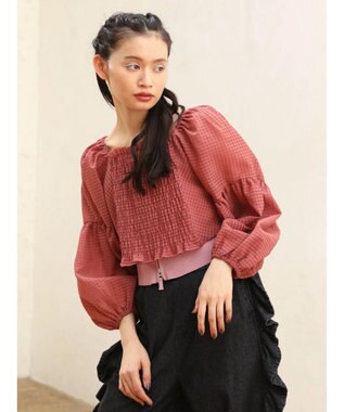 Green Parks ■ＥＳＣＡＲ　２ｗａｙ　シアーギンガムプルオーバー Dark Pink