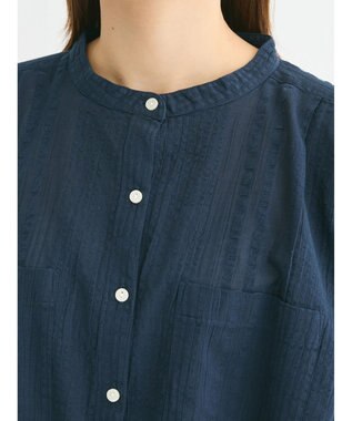 Green Parks インド綿  バンドカラーデザイン５分袖シャツ Dark Navy