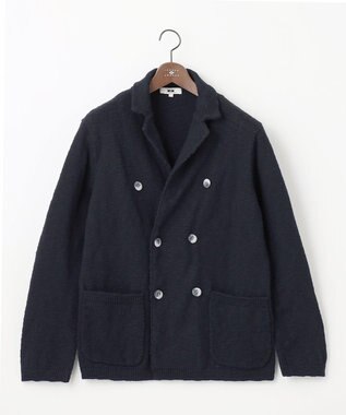 JOSEPH ABBOUD 【イタリア糸使用】コットンスラブ ニット ジャケット ネイビー系