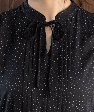 Tiaclasse 【洗える】細リボンギャザーワンピース ブラックドット