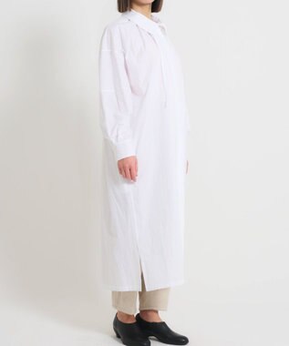 muuc 〈多彩な着方が叶う〉〈衿立て＆衿折り〉〈遠州織物の工場で織られた上質なコットン生地〉リボン紐付き多様衿 シャツワンピース ホワイト