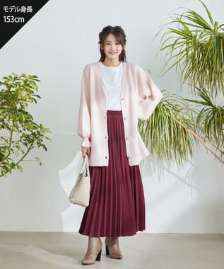 Tiaclasse 【ウエストゴム・洗える】カットソーアコーディオンプリーツスカート ボルドー