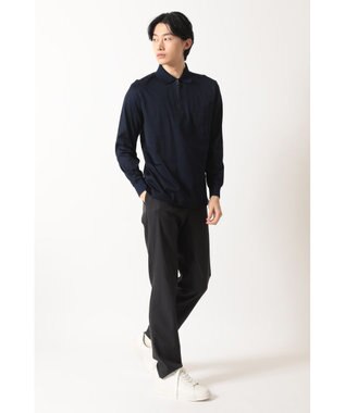 DAKS チェックプラケット ジップアップポロ ネイビー