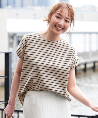 ANY SIS 【シルクタッチさら魅せTシャツ】後ろコクーン プルオーバー ライトベージュ×ブラウン