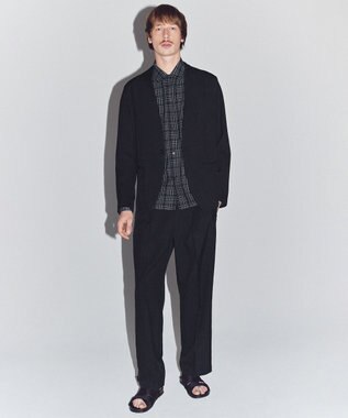 UNFILO MENS ウーリーノ 2タックスラックス ブラックピンストライプ