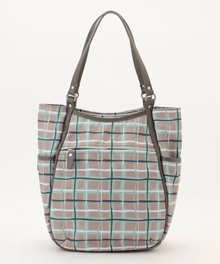 Y'SACCS ドローイングチェックトートバッグ グレージュ