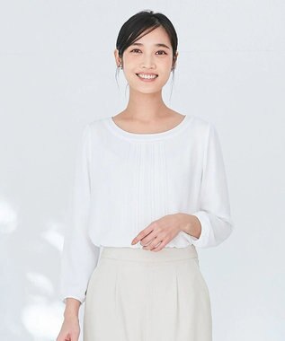 ANY SIS L 【洗える】フロントプリーツシフォンブラウス オフホワイト