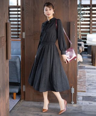 Tiaclasse 【洗える】細リボンギャザーワンピース ブラックドット