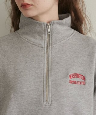 WEGO 【ANGIE VINTAGE】ワンポイント刺繍ハーフZIPスウェットプルオーバー 杢グレー