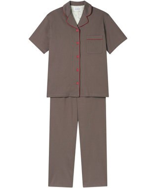 une nana cool 【綿100%】60/2 やわらか天竺 半袖開襟パジャマ MADE WITH LIBERTY FABRIC アッシュブラウン