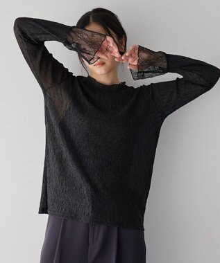 YECCA VECCA 袖レースシアートップス Black