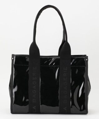 LA BAGAGERIE ソフトエナメル　ロゴテープトートバッグ　Lサイズ ブラック