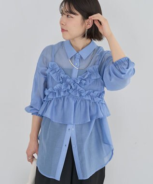 Green Parks ＳＥＴ２点フリルビスチェ＋シャツチュニック Blue