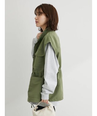 Green Parks ・ＥＬＥＮＣＡＲＥ　ＤＵＥスタンドカラーミリタリーベスト Khaki