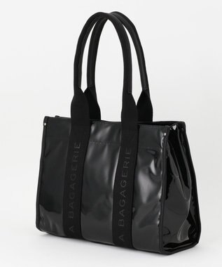 LA BAGAGERIE ソフトエナメル　ロゴテープトートバッグ　Lサイズ ブラック