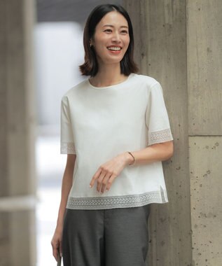 J.PRESS LADIES S 【一枚で着映え】コットンスムース レース カットソー