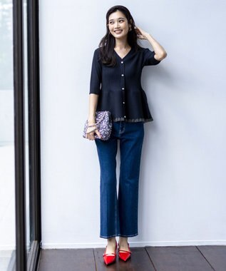 ANY SIS L 【美Denimシリーズ】センタープレスセミフレア デニム インディゴ