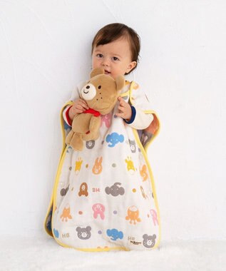 MIKI HOUSE HOT BISCUITS 六重織 どうぶつ柄 ガーゼスリーパー マルチカラー