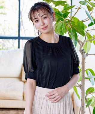 Tiaclasse 【洗える】ドビーシフォンパフスリーブブラウス ブラック