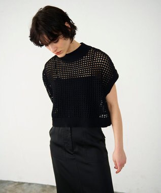 GRACE CONTINENTAL メッシュルーズニットトップ ブラック