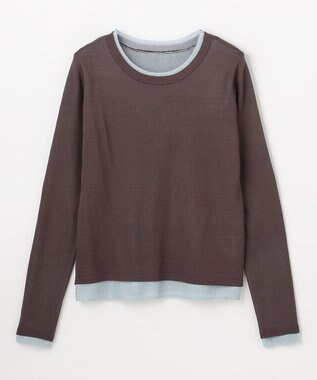 ANY カラーレイヤードニットTシャツ モカ×ブルー