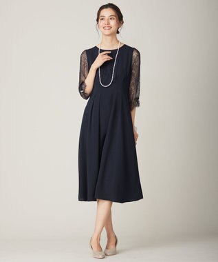 ANY SIS 【Lily Calin】レーススリーブタック ドレス ネイビー