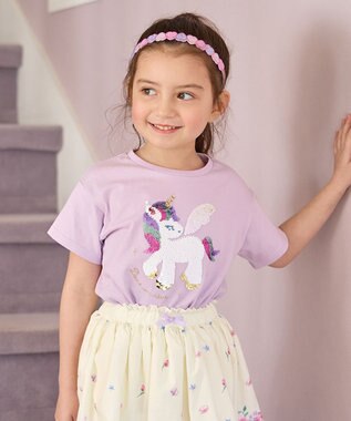 ANY KIDS ミラクルスパンコール 半袖 Tシャツ ラベンダー×ユニコーン