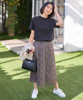 ANY 【ウエストゴム】プリーツチュールスカート フラワープリント