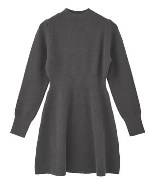 earth music&ecology ウエストリブフレアニットミニワンピース Charcoal Gray