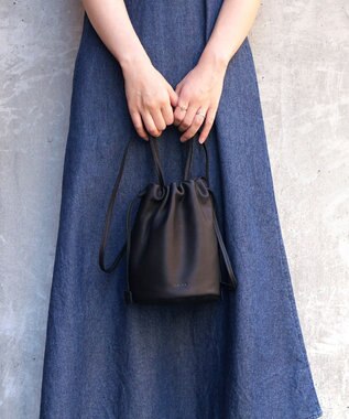 FOLNA RD ソフトレザー2WAY巾着ショルダーバッグ ブラック