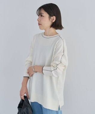 Green Parks アンチピリングライン入りニットプルオーバー Ivory