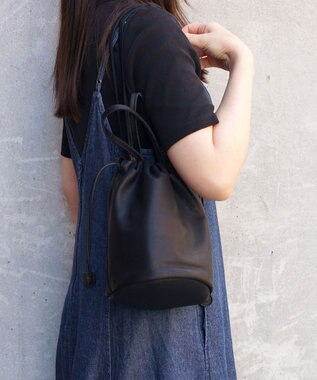 FOLNA RD ソフトレザー2WAY巾着ショルダーバッグ ブラック