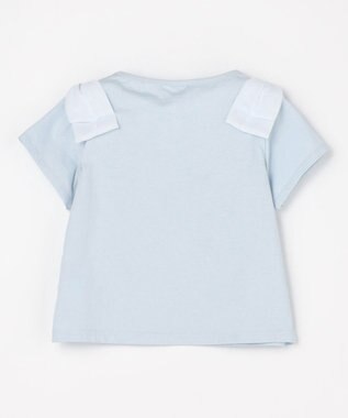 ANY KIDS 【綿100%】肩リボン×ラインストーンロゴ 半袖Tシャツ サックスブルー