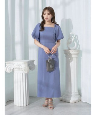 earth music&ecology 配色ステッチパフスリーブワンピース Black