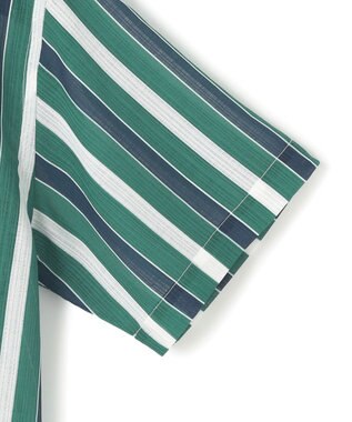 UNFILO MENS シアーメッシュプリント オープンカラーシャツ【ギフトにもおすすめ】 グリーンストライプ