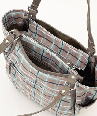 Y'SACCS ドローイングチェックトートバッグ グレージュ